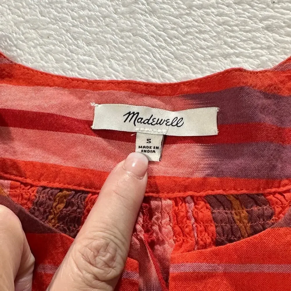 Madewell Ikat Peasant Popover Top puffed sleeve size small